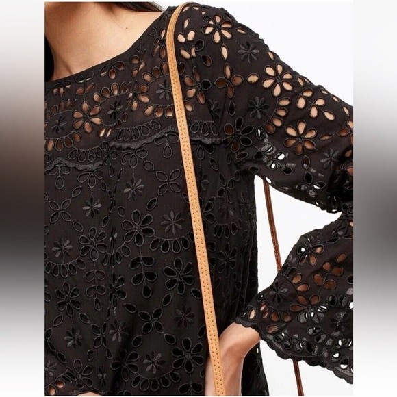 J. Crew black eyelet lace flutter sleeve dress sz 12 - Picture 2 of 11